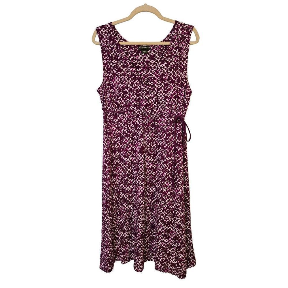 Eddie Bauer purplish pink printed cotton modest dress. Size L.